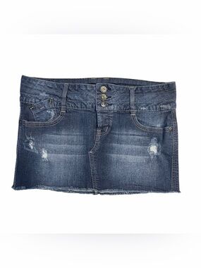 G by Guess Y2K Dark Blue Distressed Denim Mini Skirt